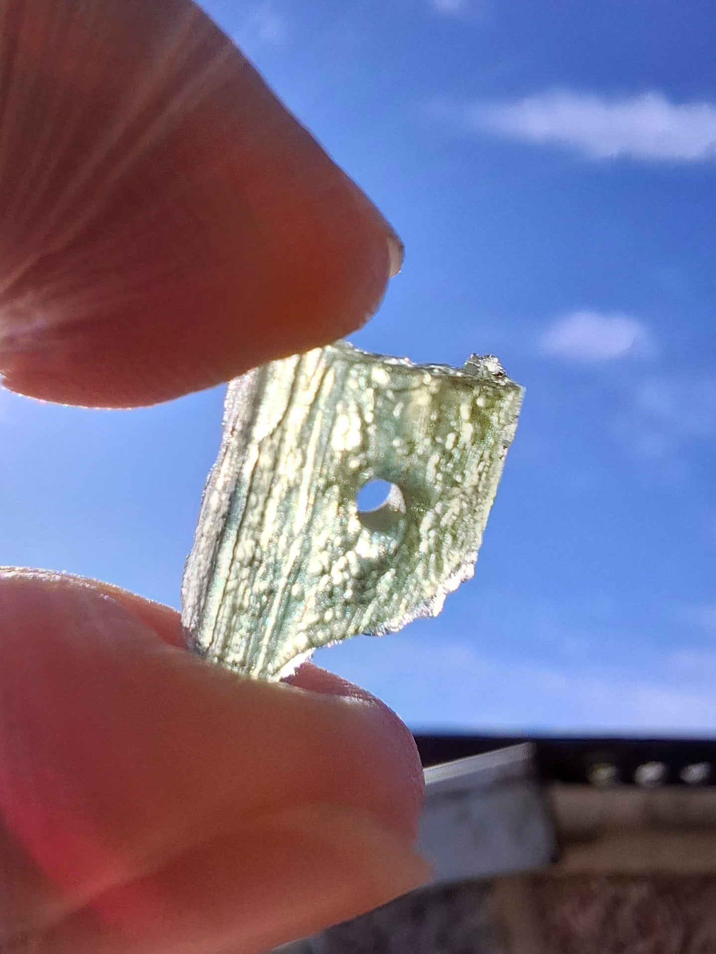 DRILLED, Moldavite Piece, 0.74g, Tektite (Ref: D13)