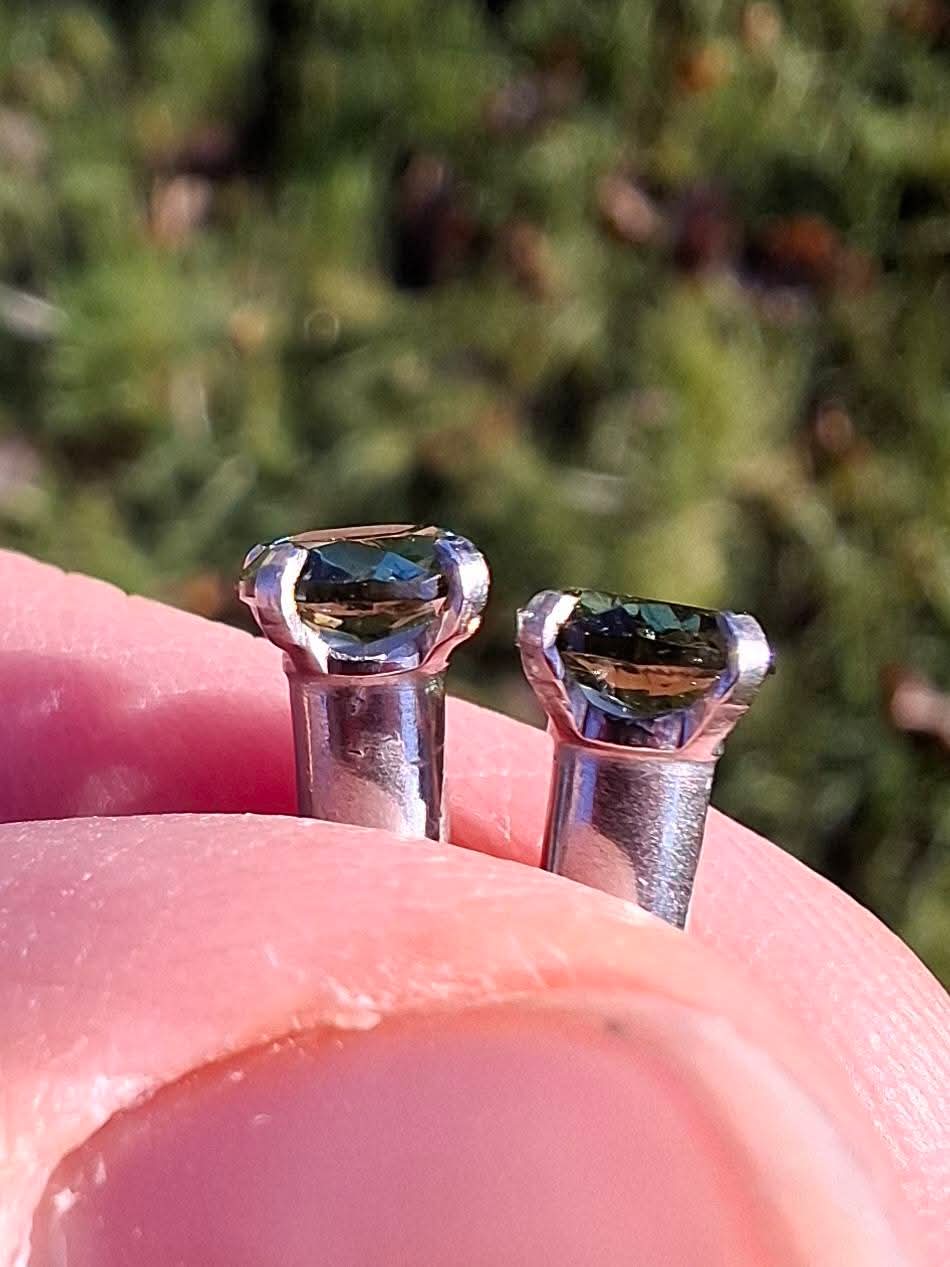 Moldavite (faceted) PLUGS, 5mm, 4G, Surgical Steel, Tektite (Ref: Plug1)