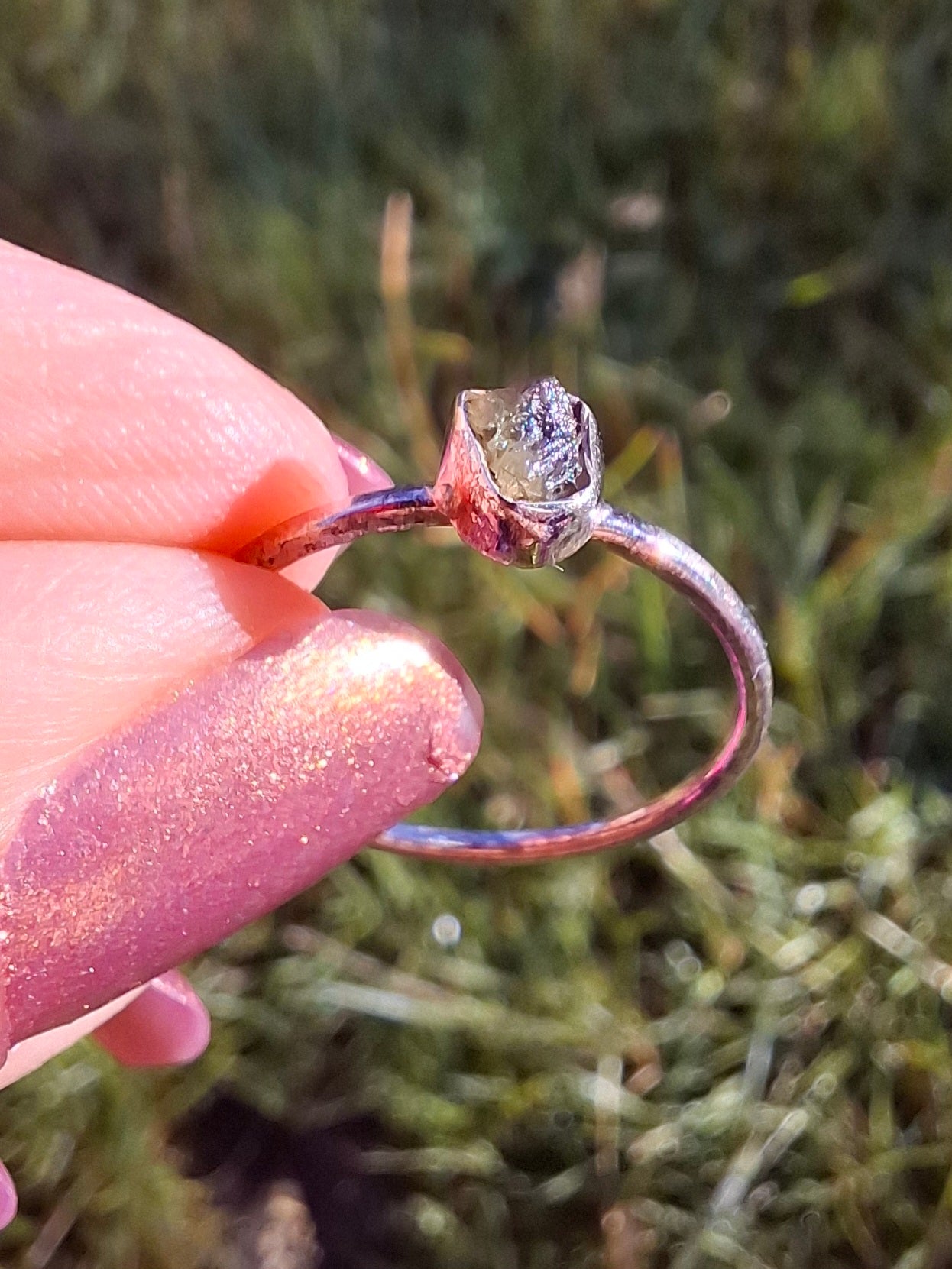 Moldavite Ring, size large O/small P, 925 Silver, Tektite (Ref: R41)