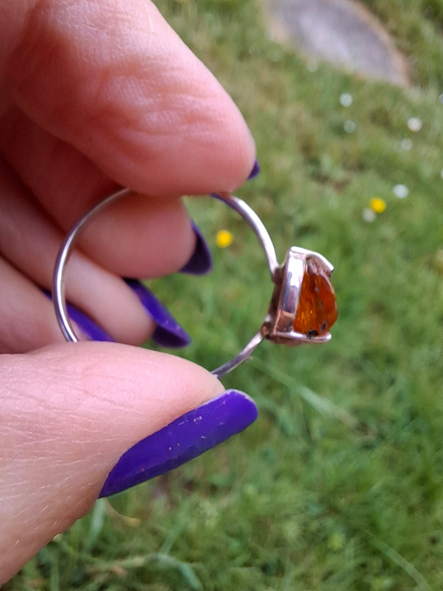 Baltic Amber Ring, size large Y, 925 Silver, Fossil (Ref: AR22)