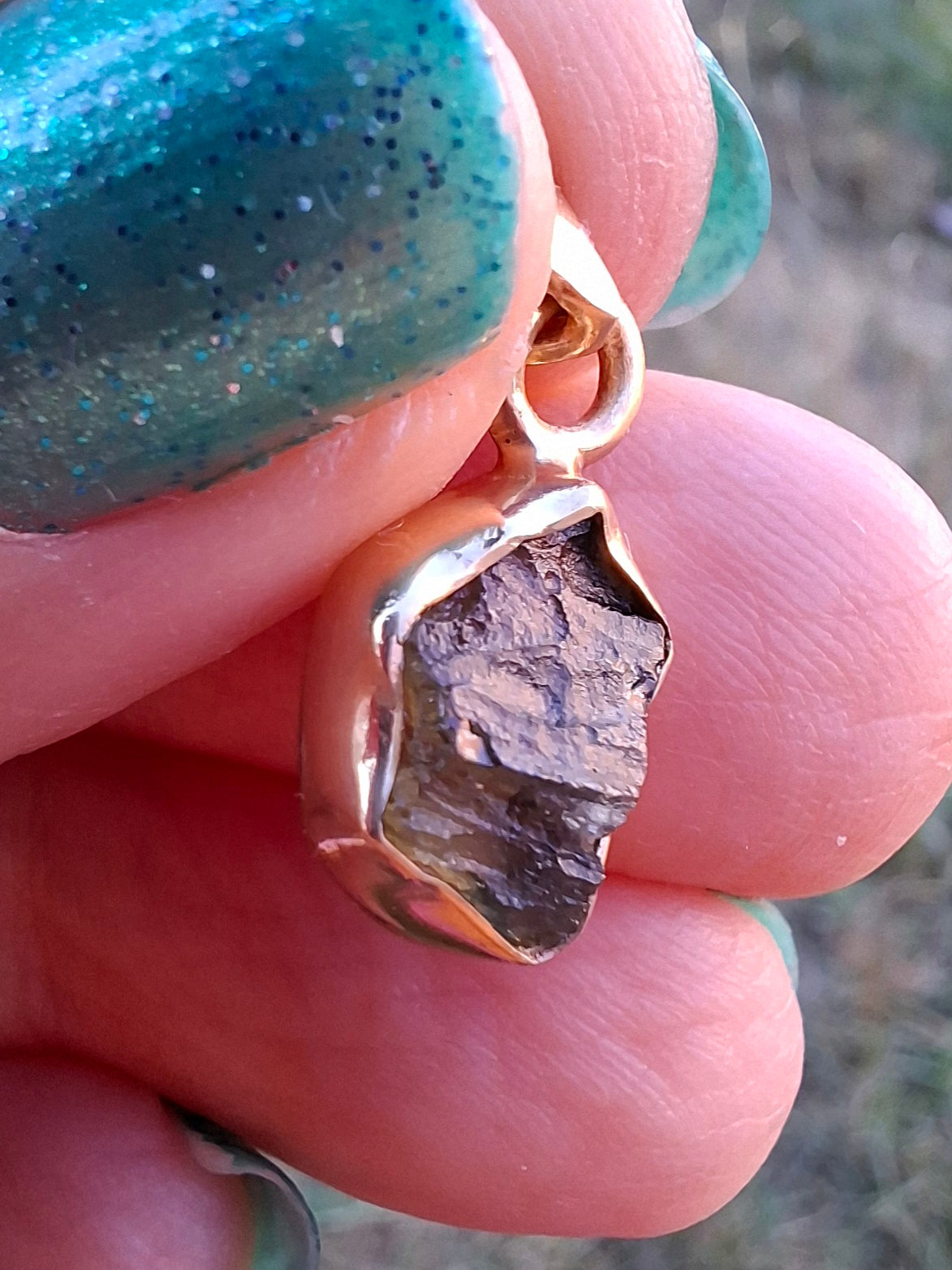 Moldavite Pendant, 14K GOLD Plated, Tektite (Ref: P447)