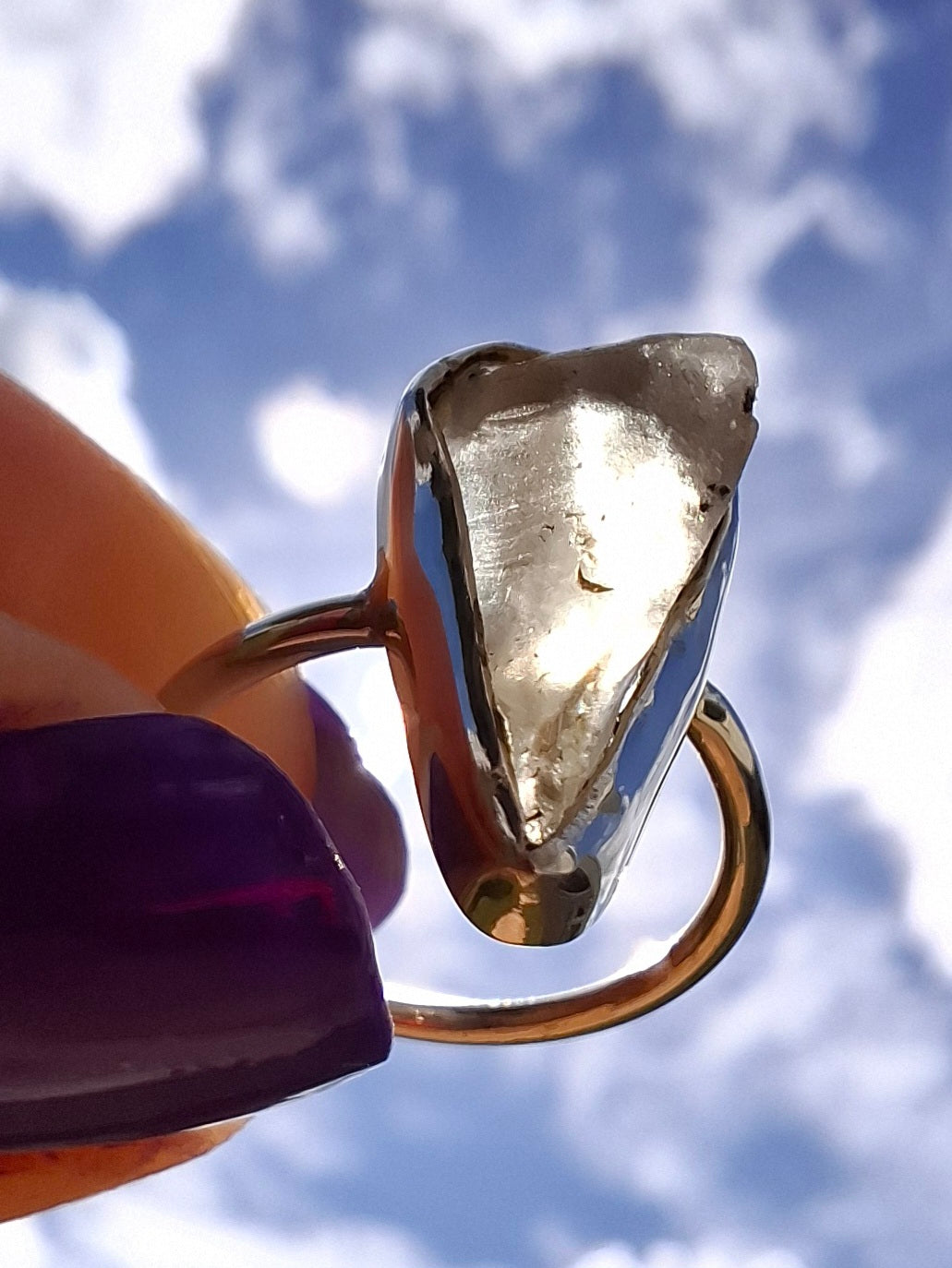 Libyan Desert Glass Ring, size large G, 925 Silver, Tektite (Ref: LR1)