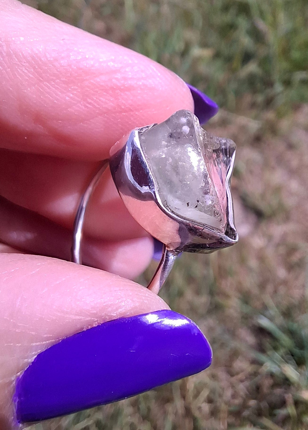 Libyan Desert Glass Ring, size P, 925 Silver, Tektite (Ref: LR26)