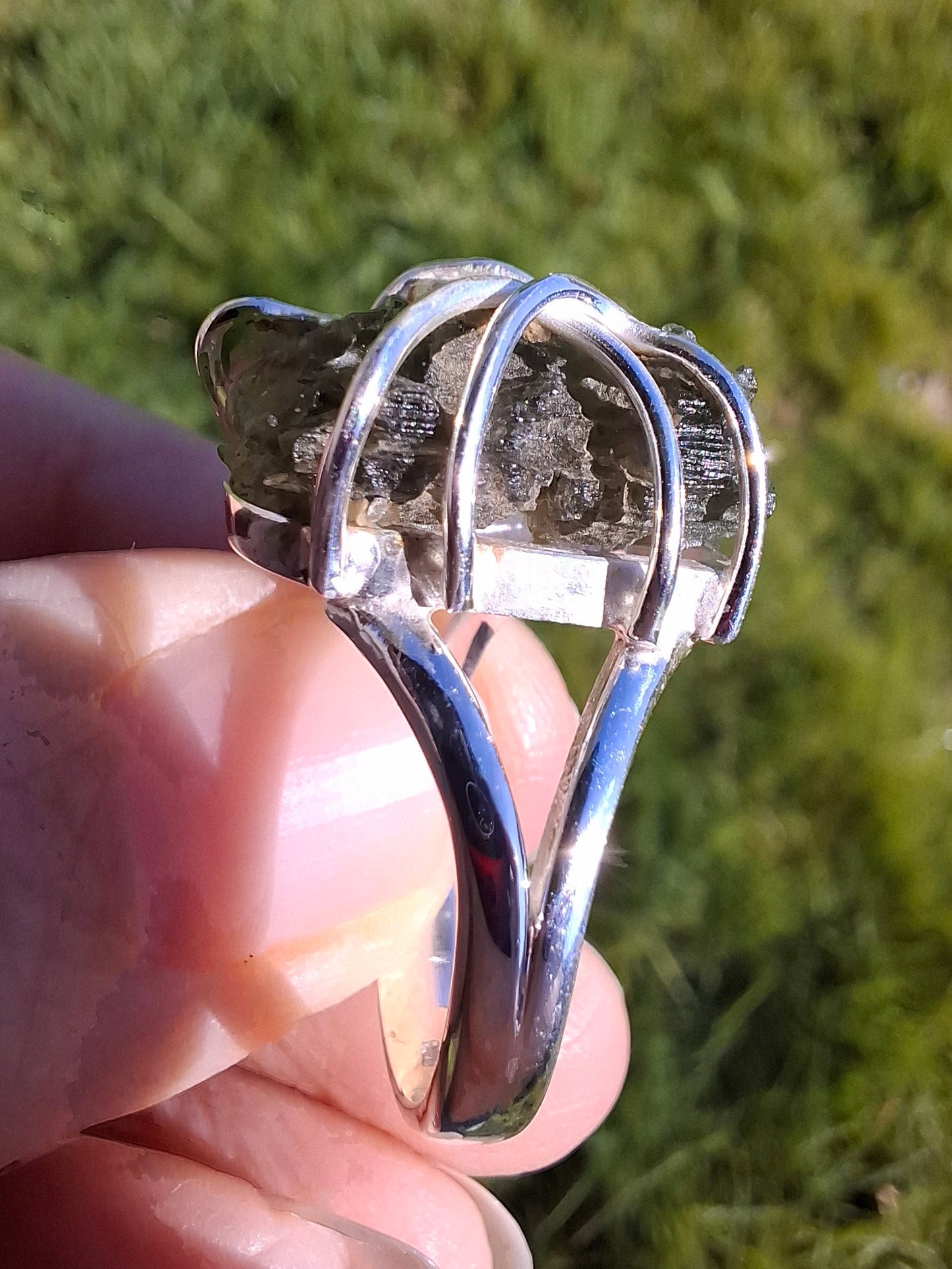 Moldavite Ring, size Q, 925 Silver, Tektite (Ref: R10)