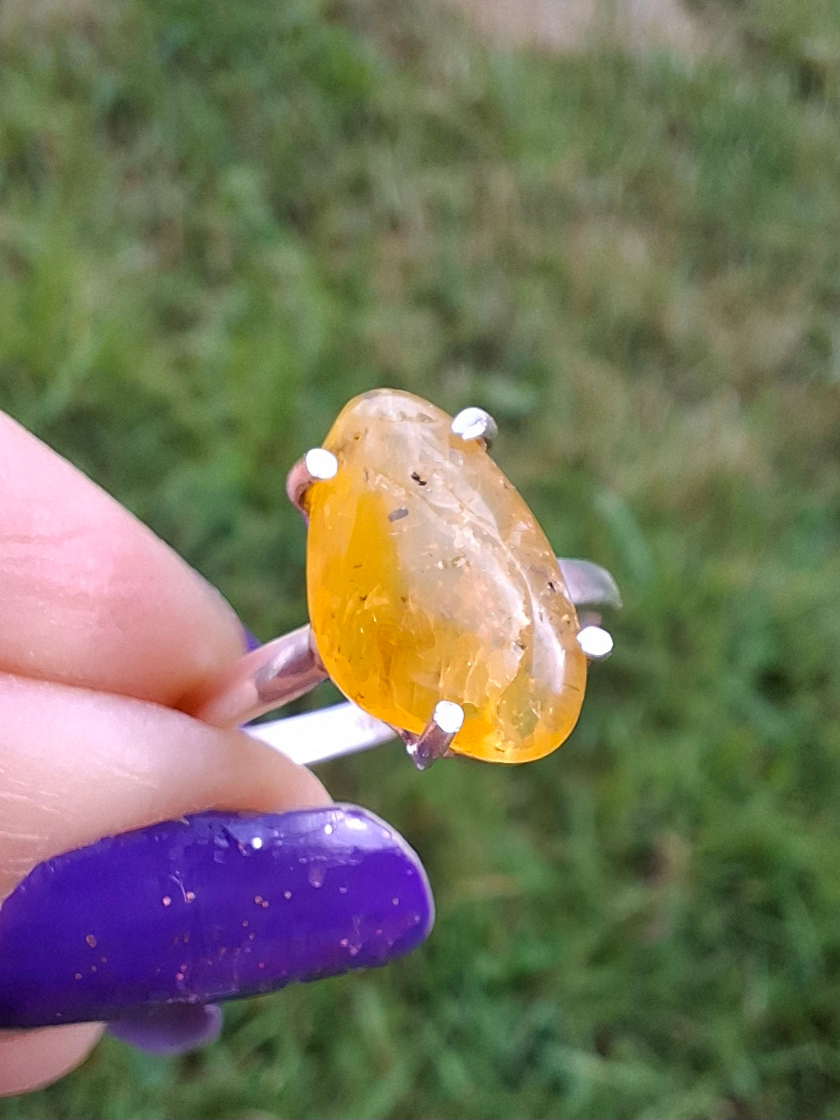 Baltic Amber Ring, size N. 925 Silver, Fossil (Ref: AR7)