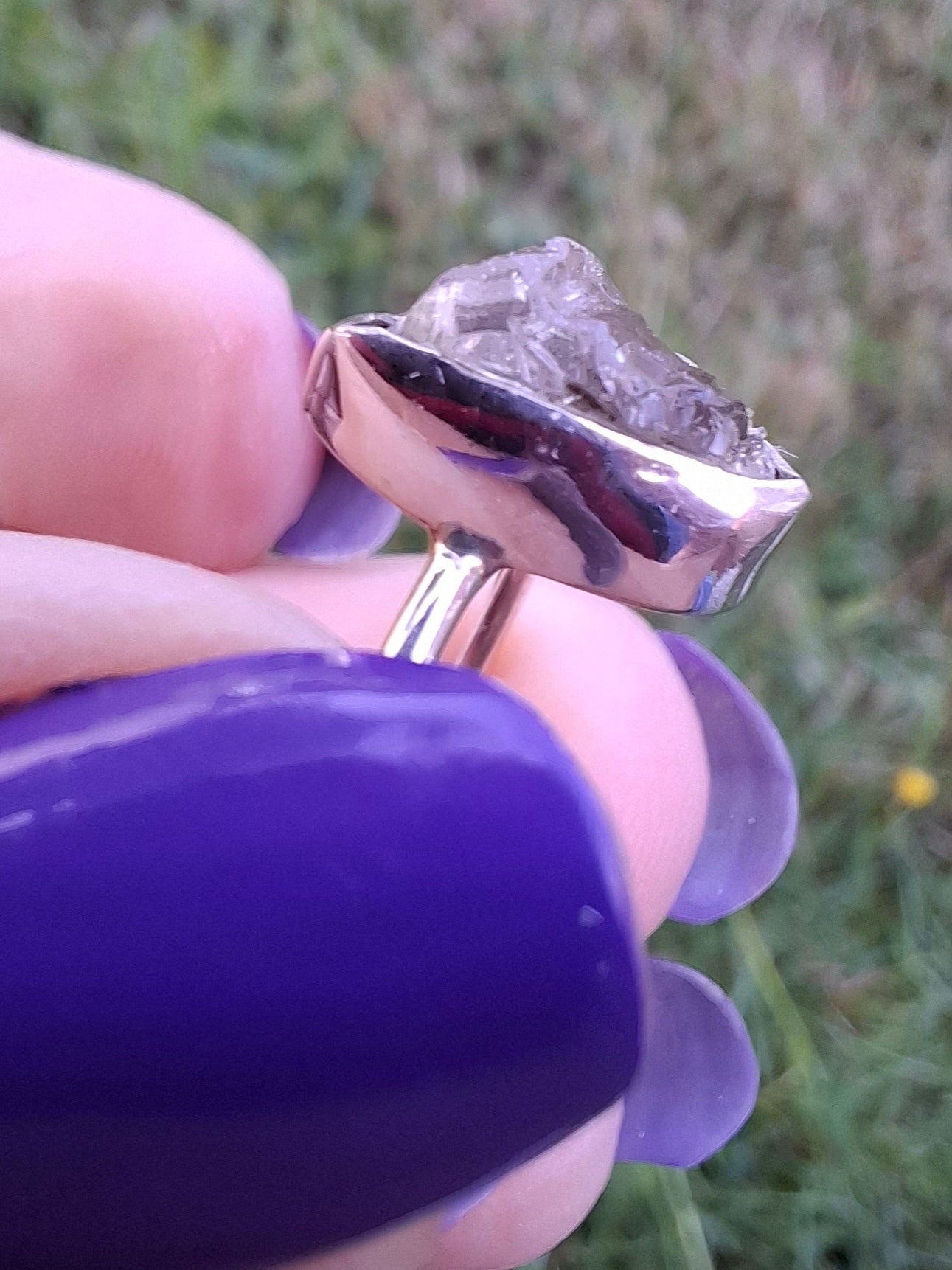 Libyan Desert Glass Ring, size large T/small U, 925 Silver, Tektite (Ref: LR51)