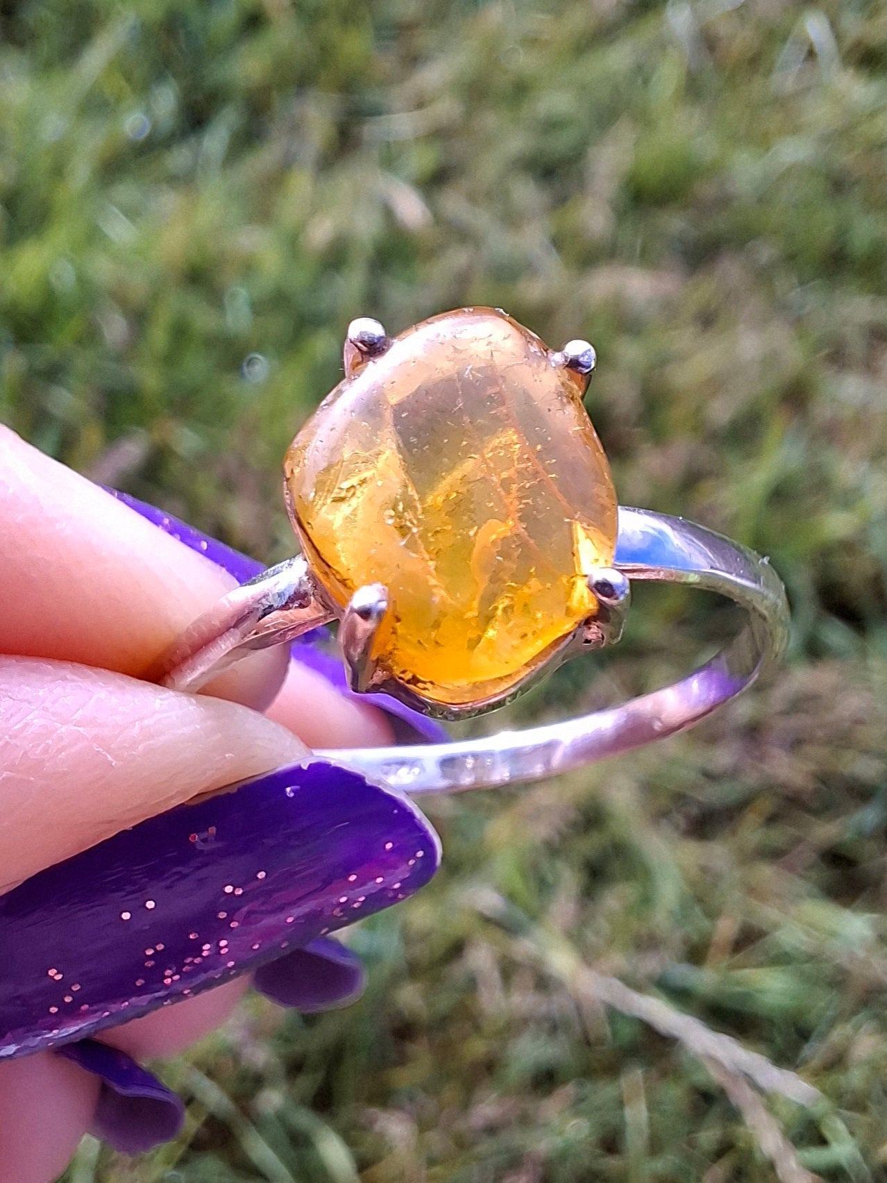 Baltic Amber Ring, size large X, 925 Silver, Fossil (Ref: AR33)