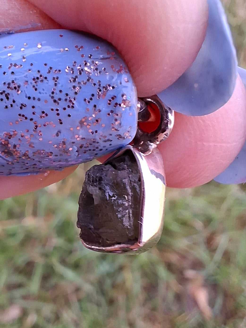 Moldavite Piece, 925 Silver, Tektite (Ref: P54)