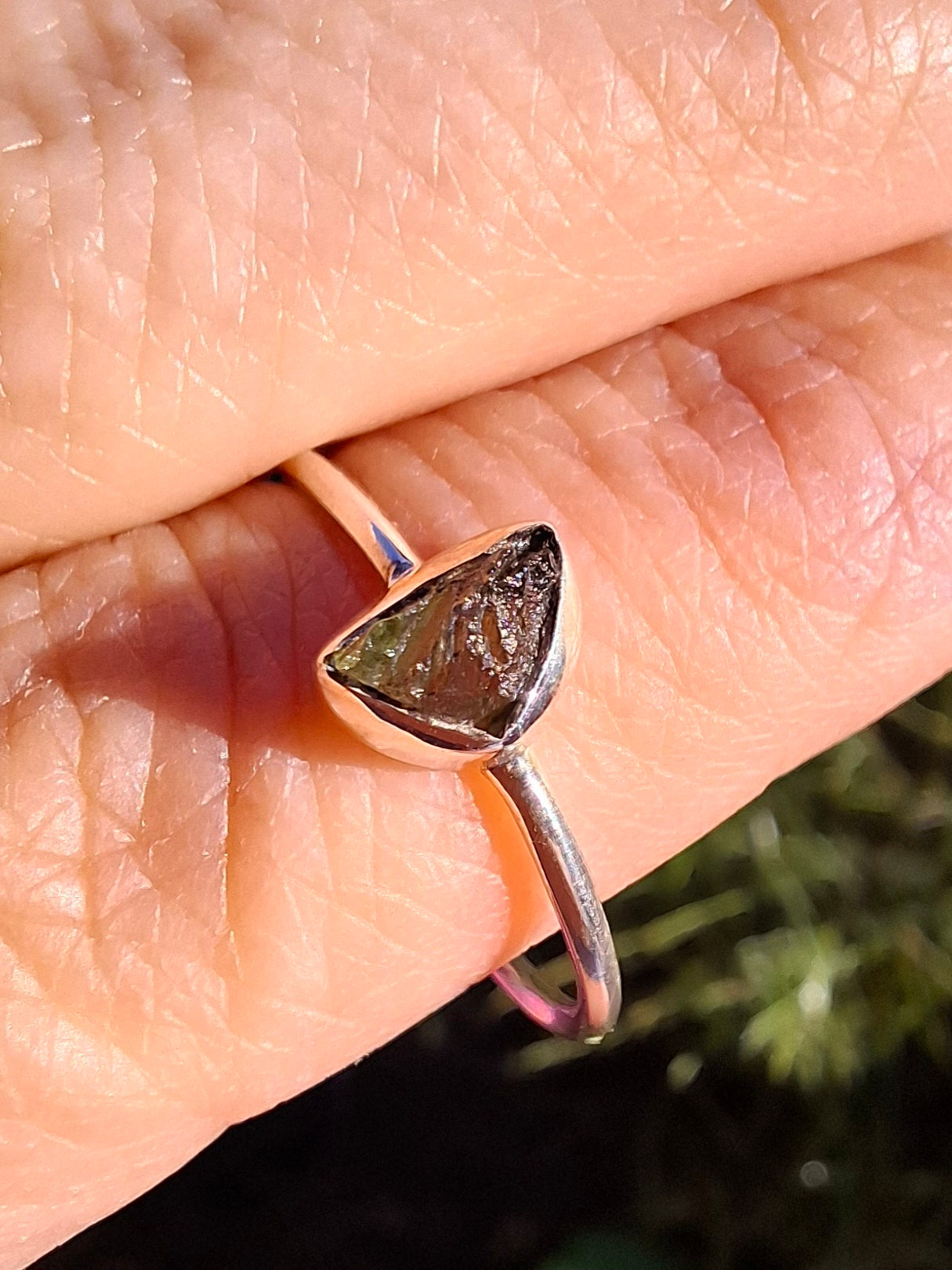 Moldavite Ring, size large R/small S, 925 Silver, Tektite (Ref: R53)