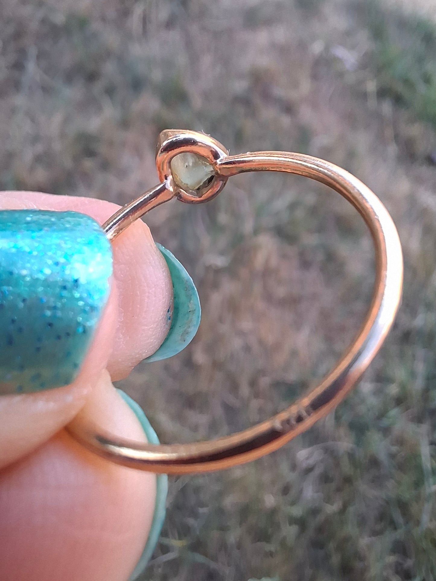 Moldavite Ring, 14K GOLD Plated, size large S / small T, Tektite (Ref: R352)