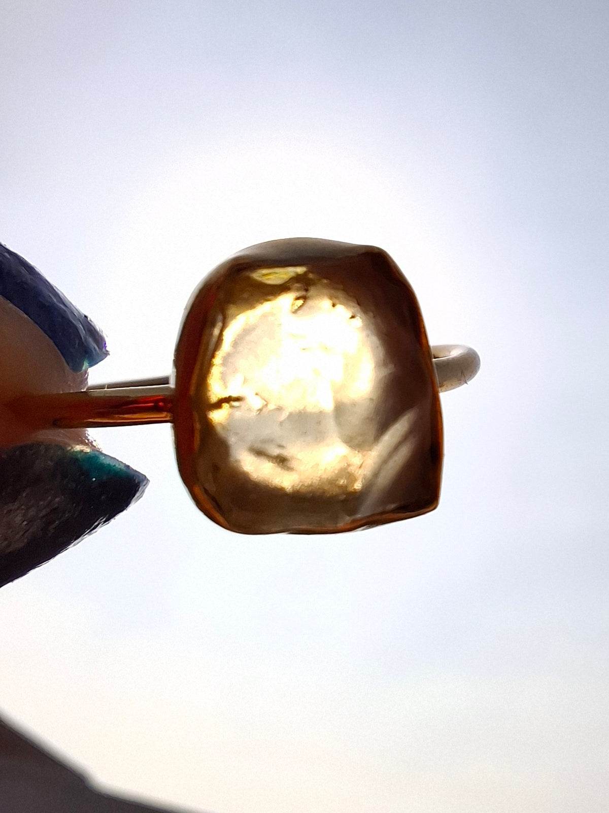 Libyan Desert Glass Ring, 14K GOLD Plated, size large S, Tektite (Ref: LR72)