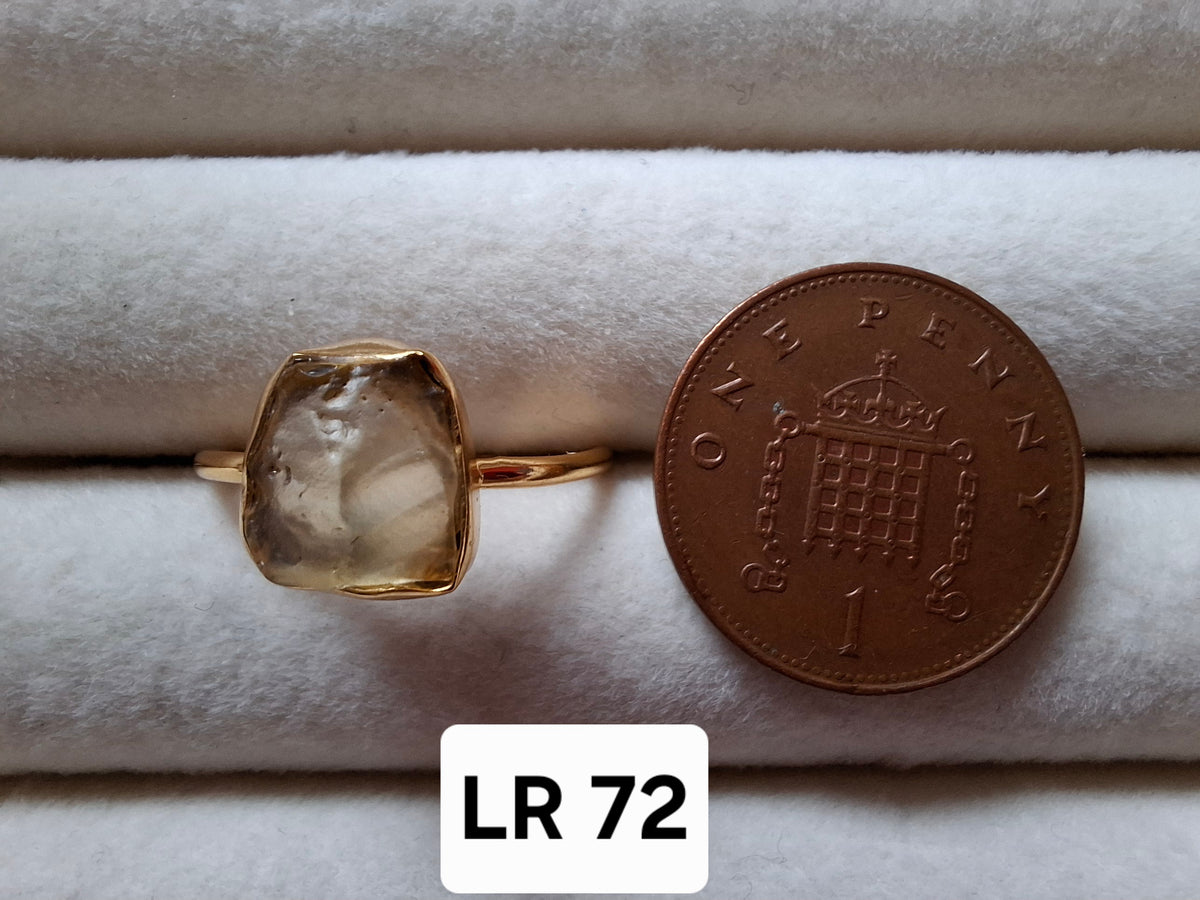 Libyan Desert Glass Ring, 14K GOLD Plated, size large S, Tektite (Ref: LR72)