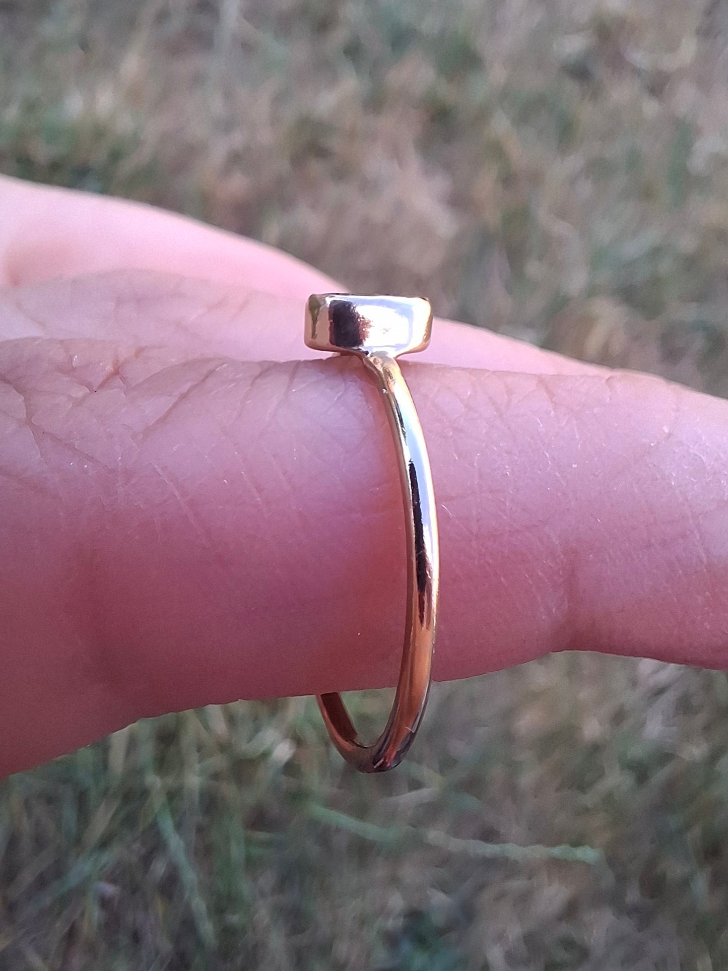 Moldavite Ring,14K GOLD Plated, size large O, Tektite (Ref: R344)
