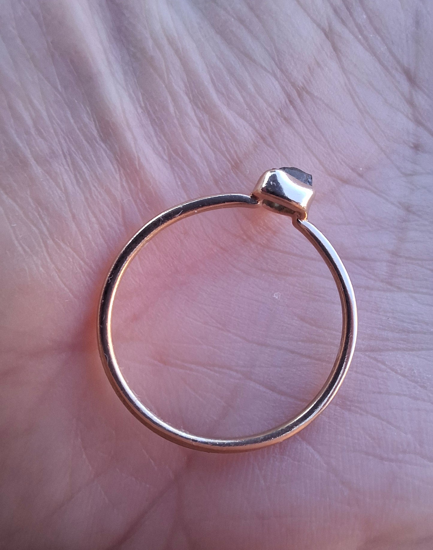 Moldavite Ring, 14K GOLD Plated, size large T, Tektite (Ref: R349)