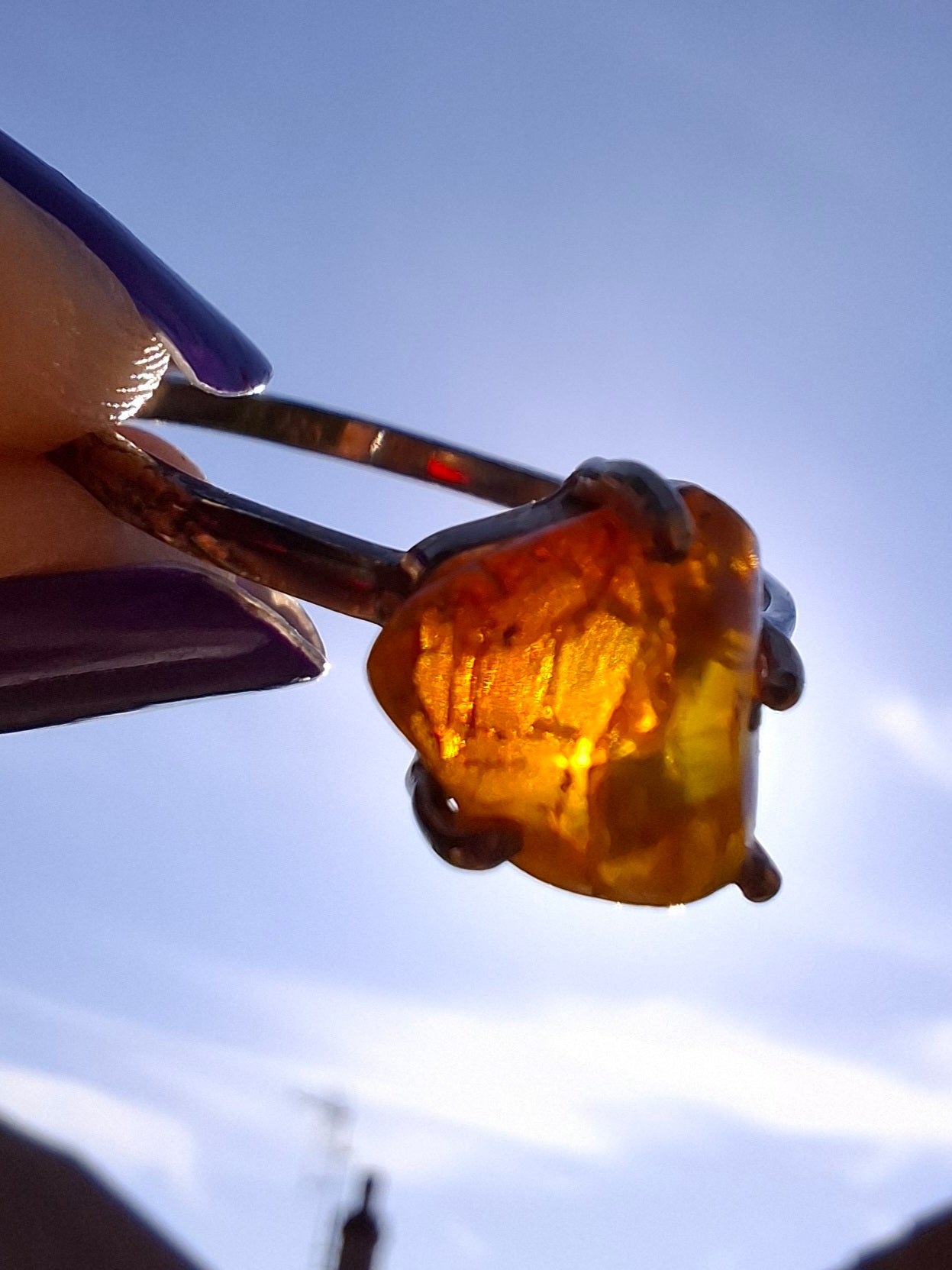 Baltic Amber Ring, size large Y, 925 Silver, Fossil (Ref: AR40)