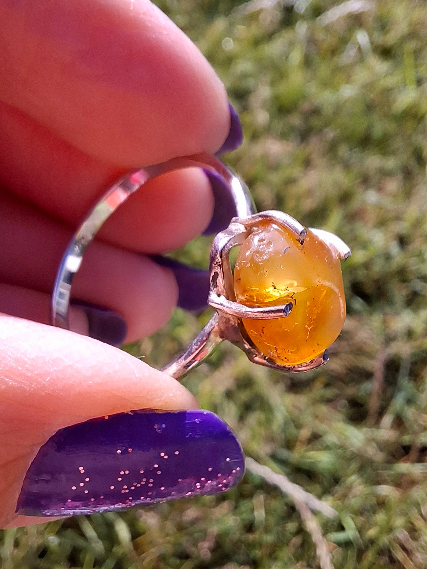 Baltic Amber Ring, size large Y, 925 Silver, Fossil (Ref: AR39)