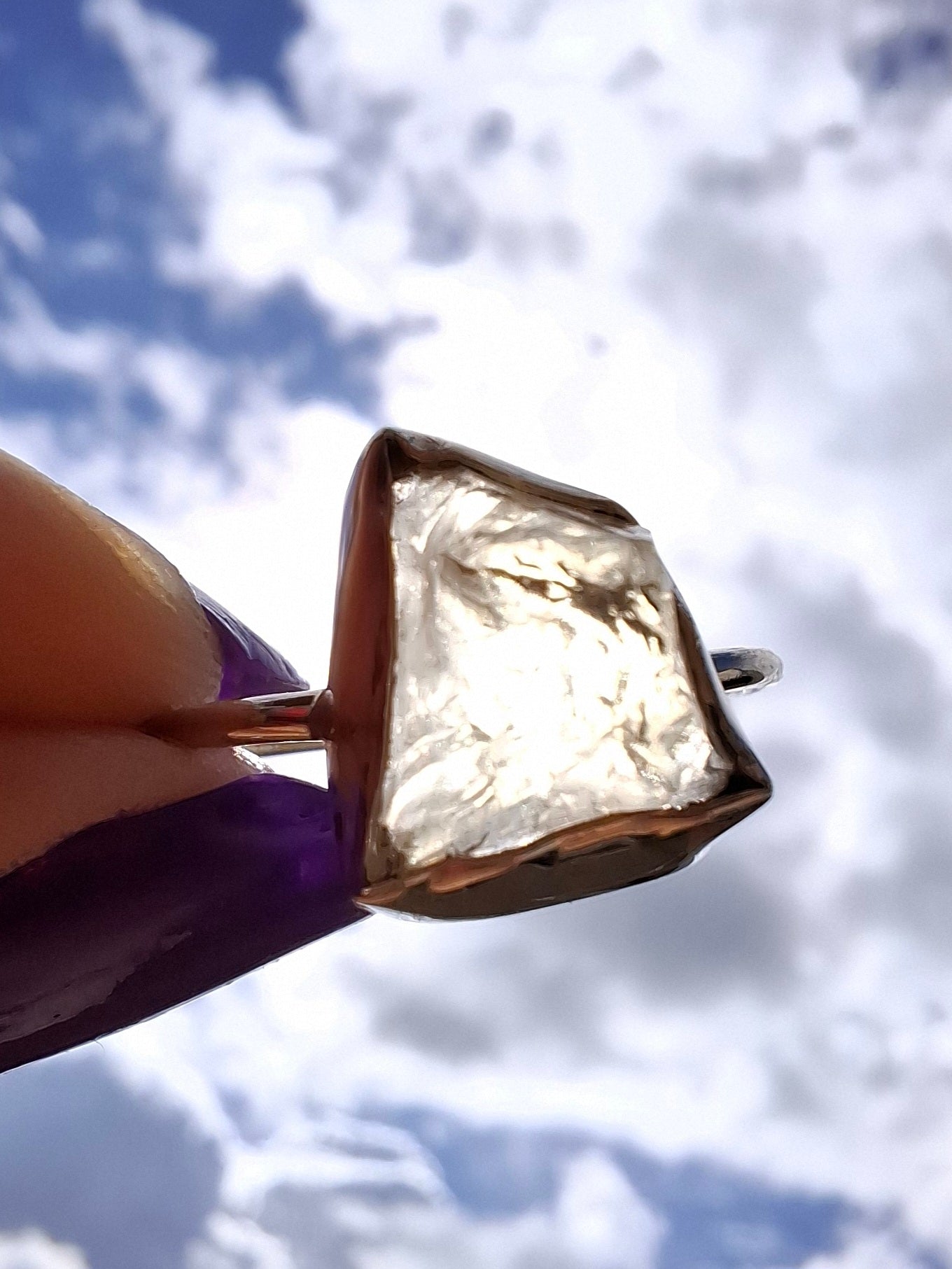 Libyan Desert Glass Ring, size large V, 925 Silver, Tektite (Ref: LR58)
