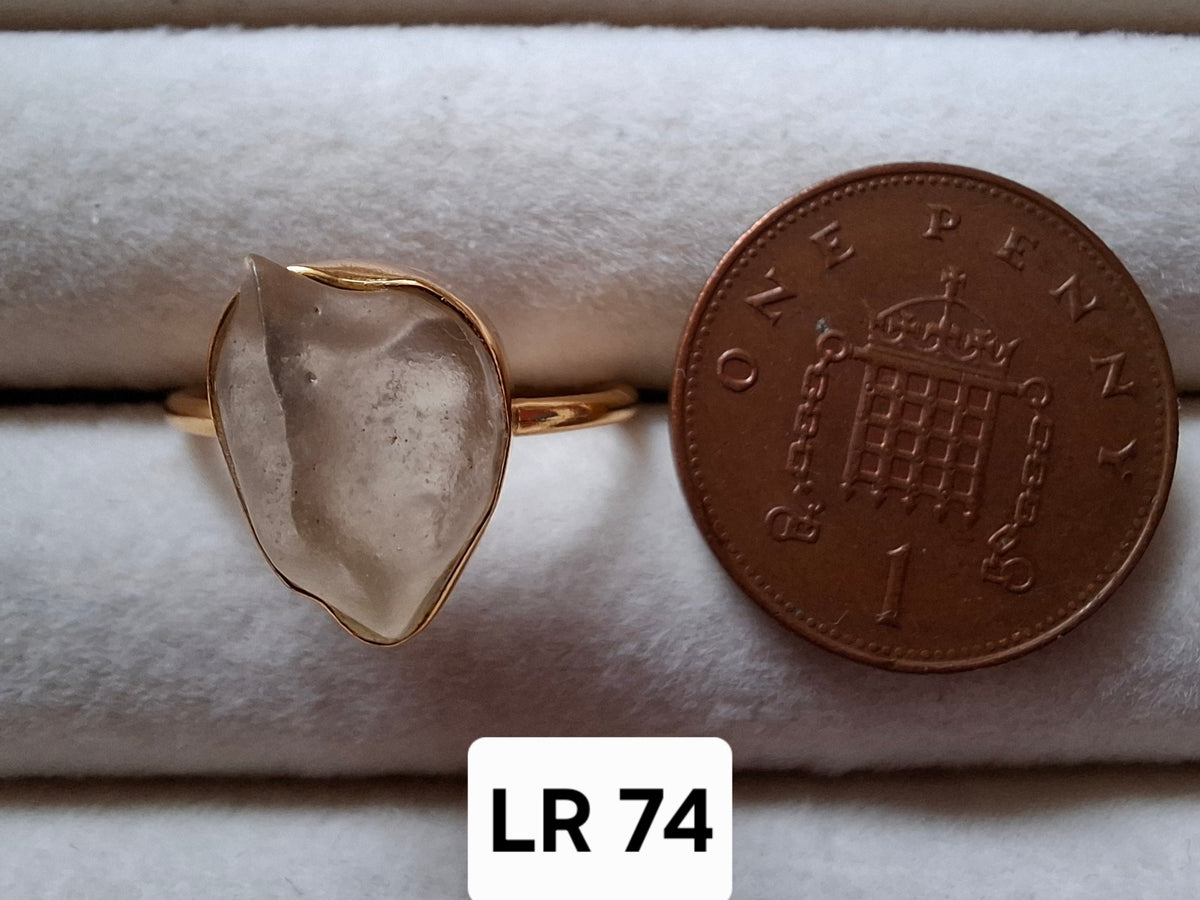 Libyan Desert Glass Ring, 14K GOLD Plated, size small O, Tektite (Ref: LR74)
