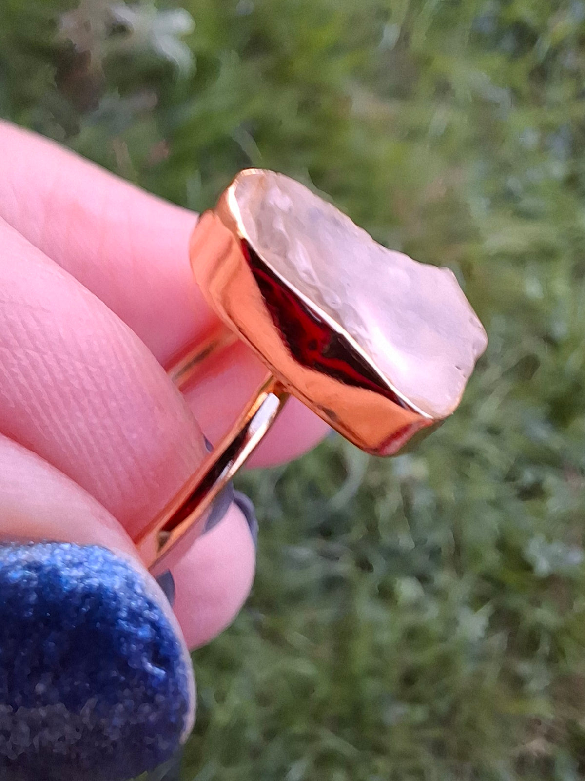 Libyan Desert Glass Ring, 14K GOLD Plated, size O, Tektite (Ref: LR65)