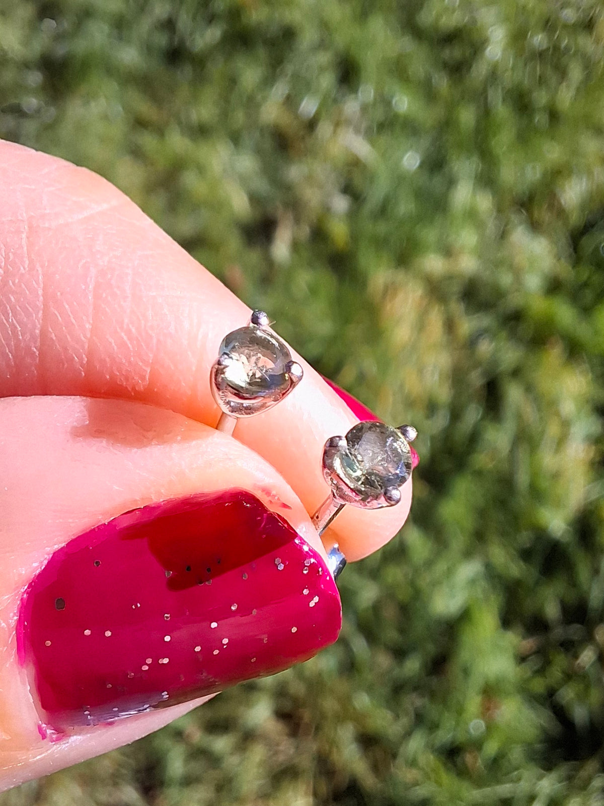 Moldavite (Faceted) 3mm Stud Earrings, 925 Silver (Ref: Pair61)
