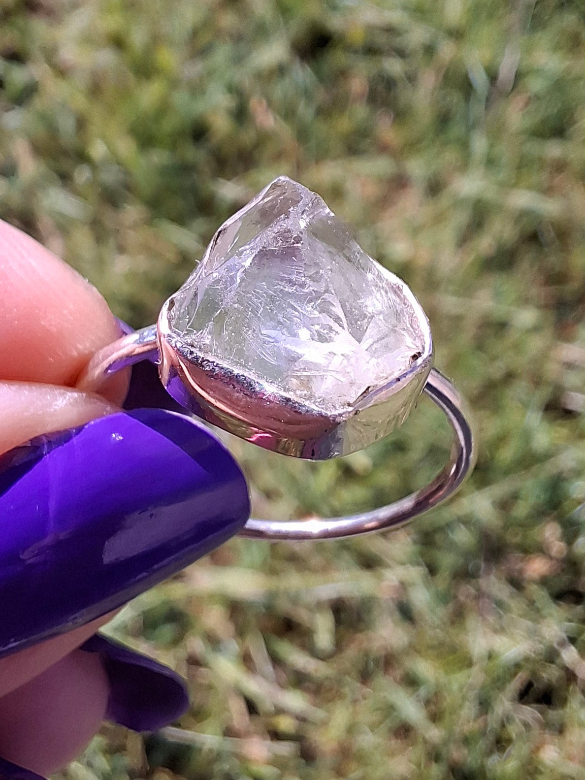 Libyan Desert Glass Ring, size large S, 925 Silver, Tektite (Ref: LR46)