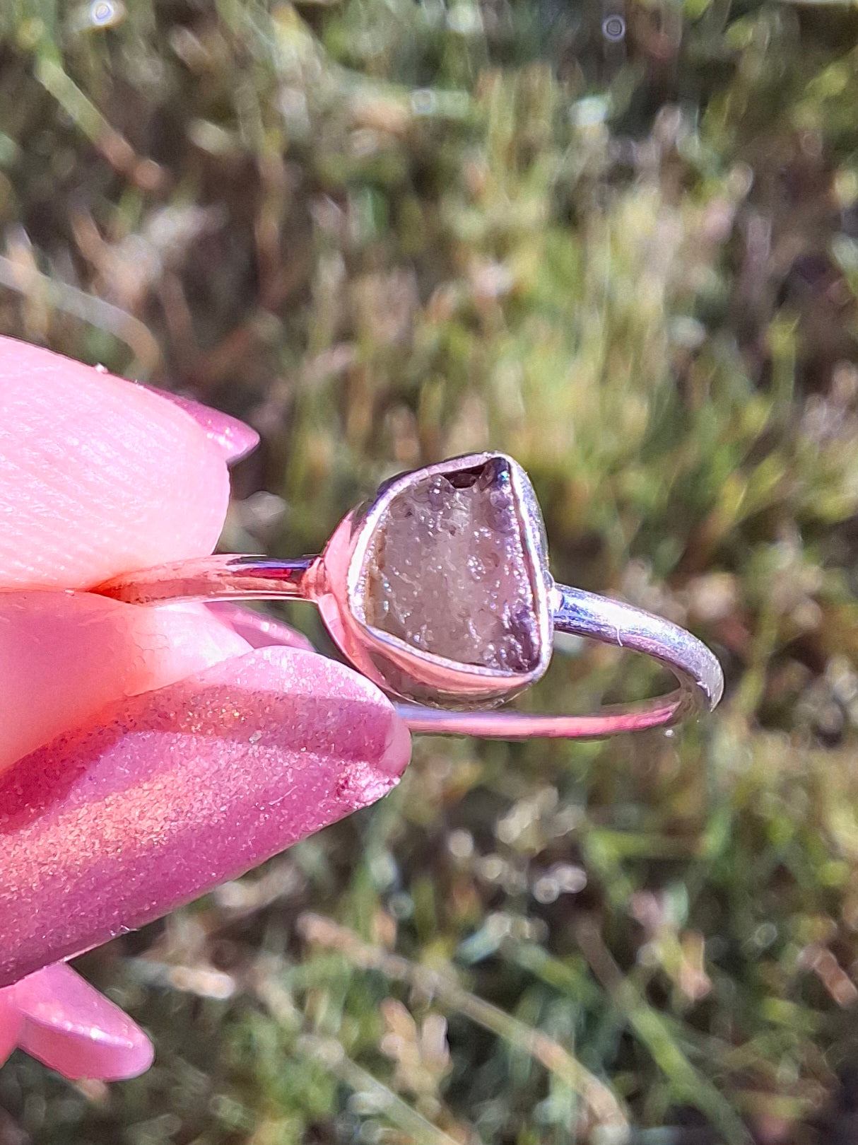 Moldavite Ring, size small S, 925 Silver, Tektite (Ref: R68)