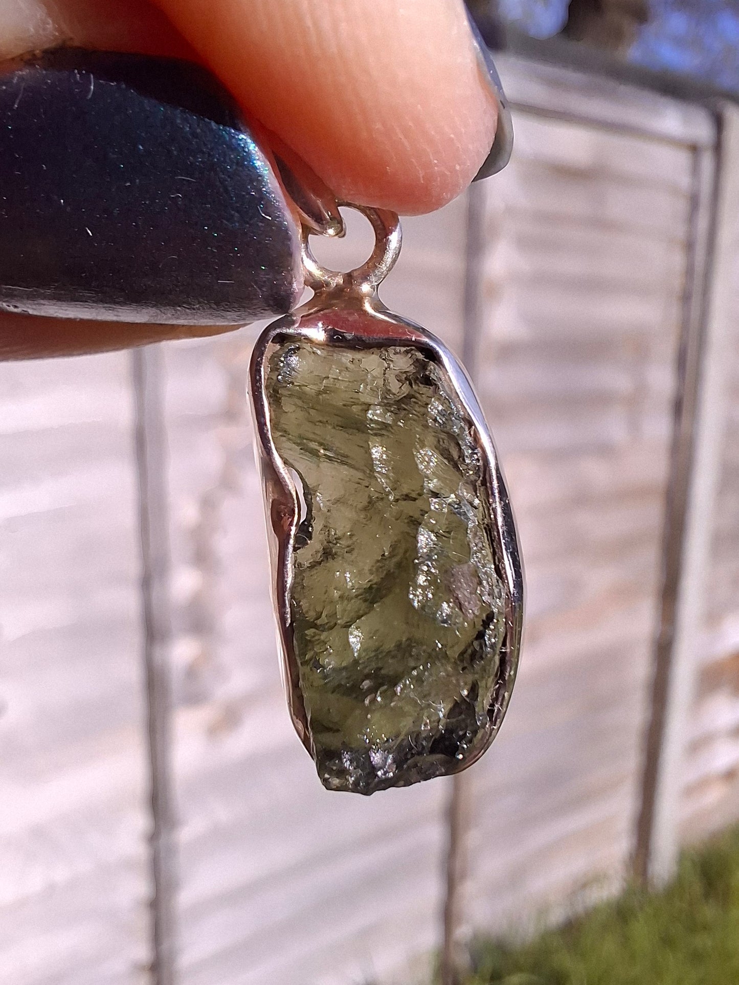 Moldavite Pendant, 925 Silver, Tektite (Ref: P16)