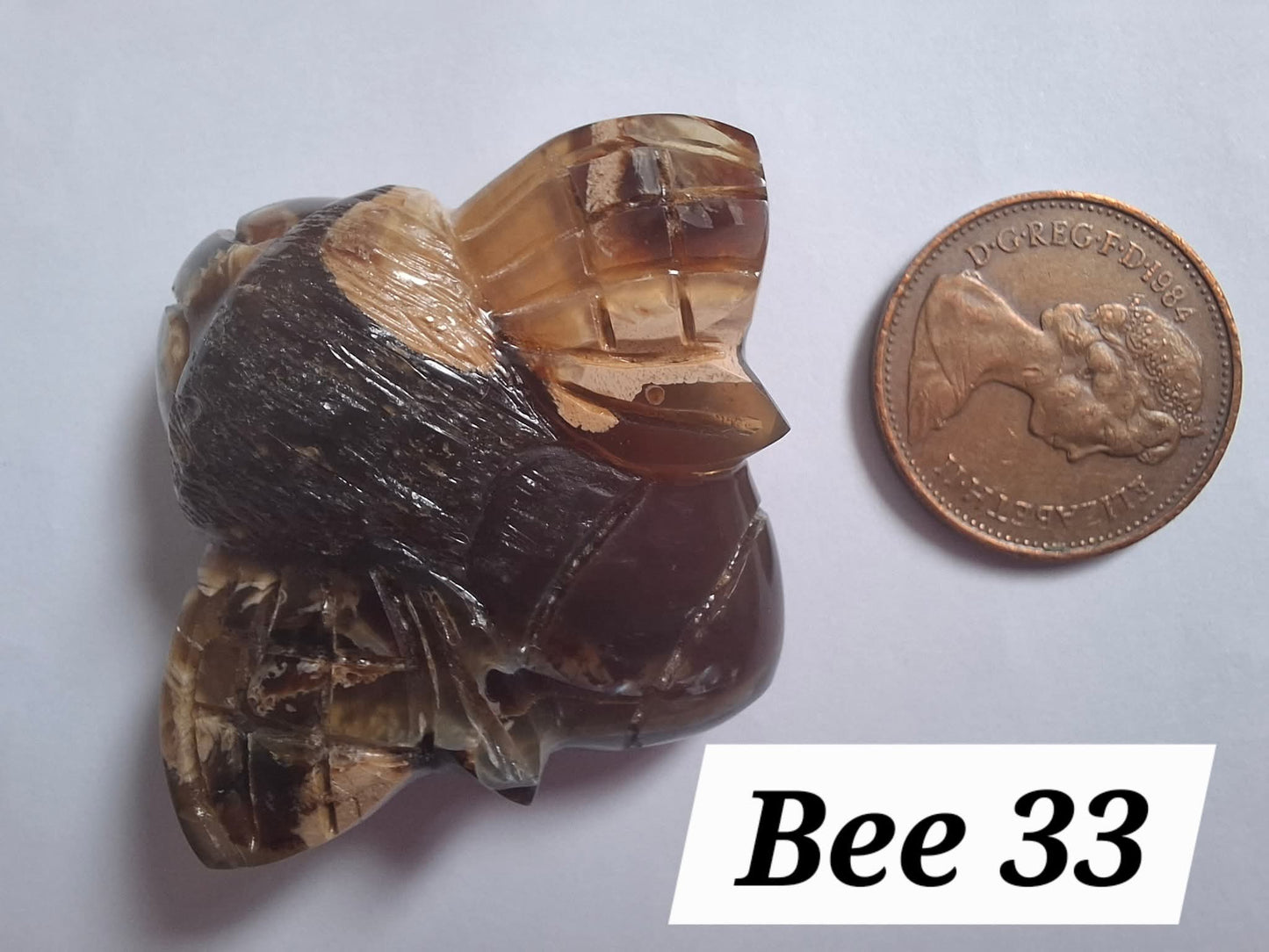 Red Amber Honey Bee Carving, 6.93g, Fossil (Ref: Bee33)