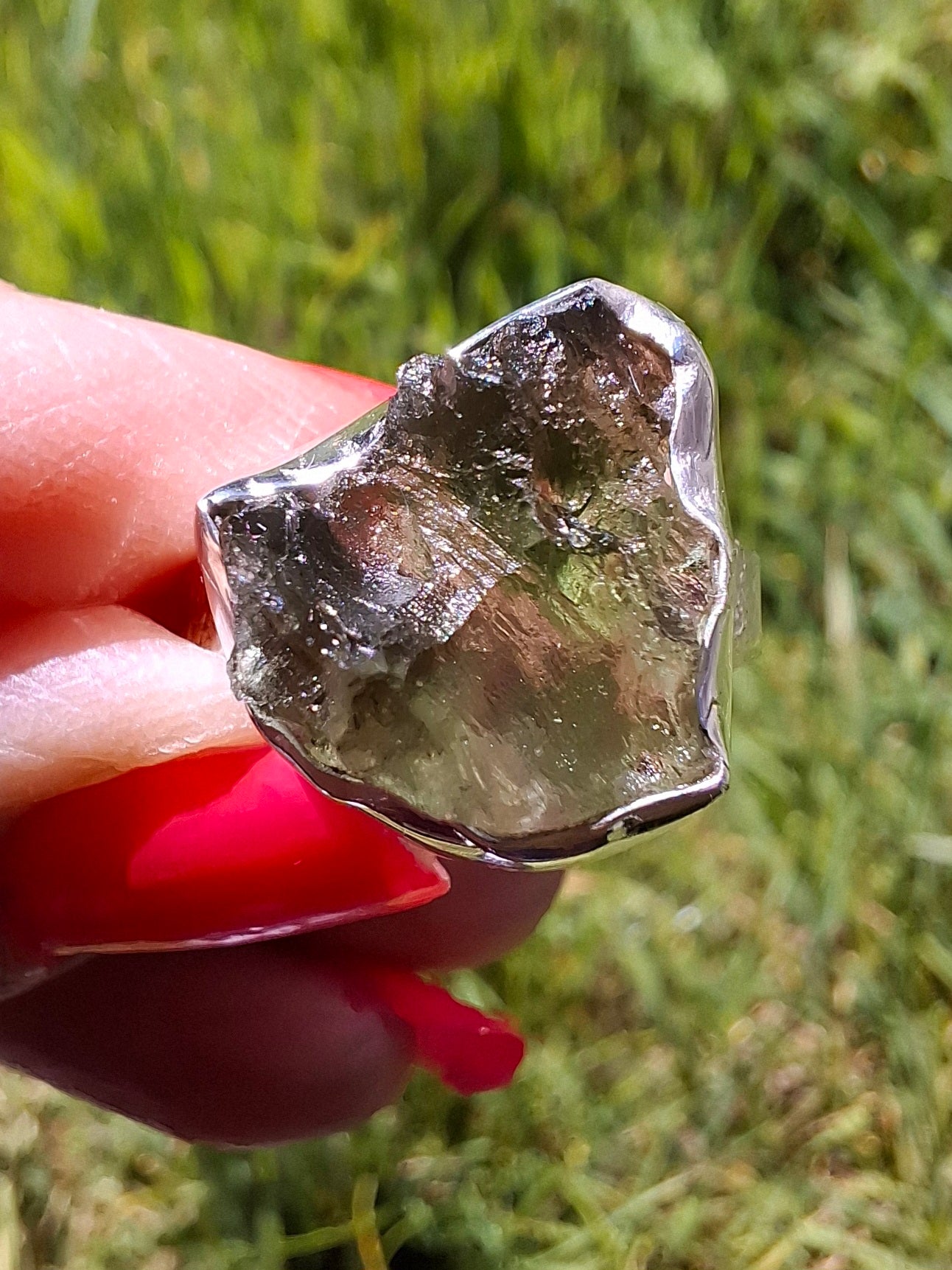 Moldavite Ring, size M, 925 Silver, Tektite (Ref: R307)