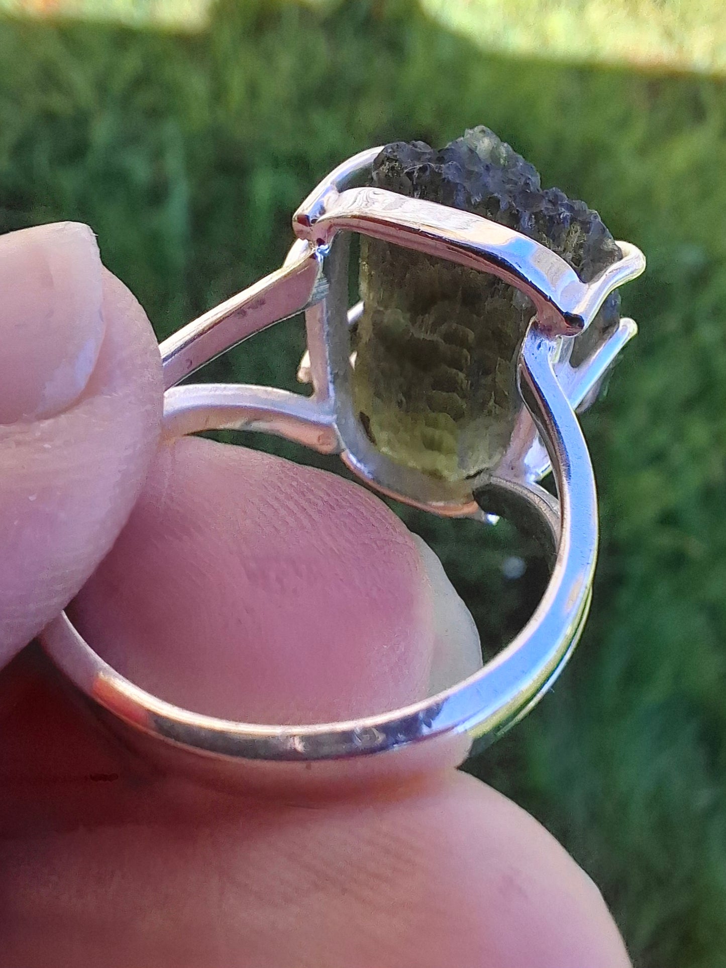 Moldavite Ring, size Q, 925 Silver, Tektite (Ref: R10)