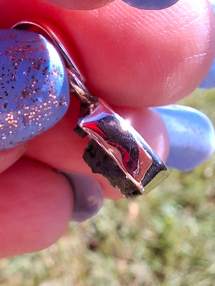 Moldavite Pendant, 925 Silver, Tektite (Ref: P89)