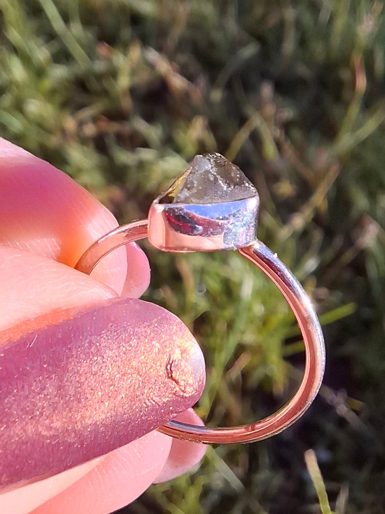 Moldavite Ring, size large K/small L, 925 Silver, Tektite (Ref: R57)