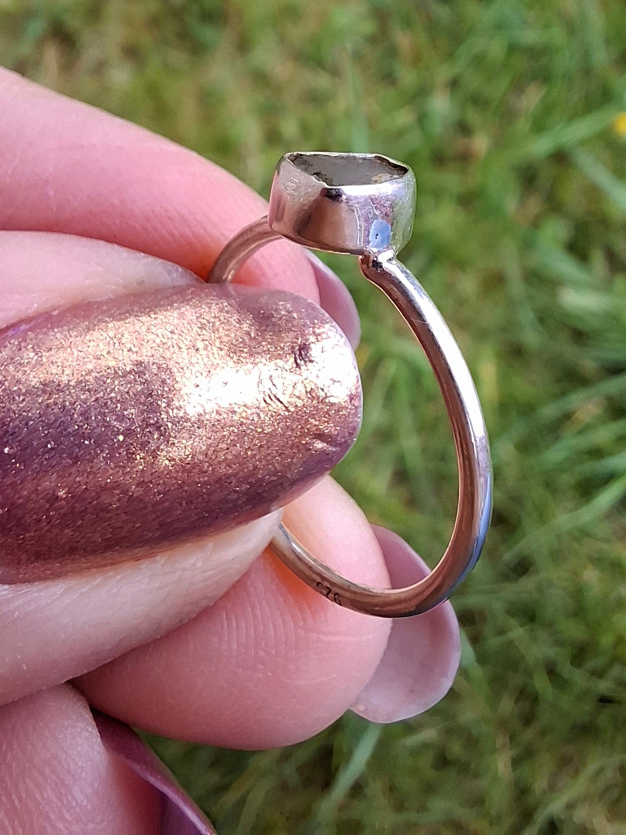 Moldavite Ring, size small L, 925 Silver, Tektite (Ref: R63)