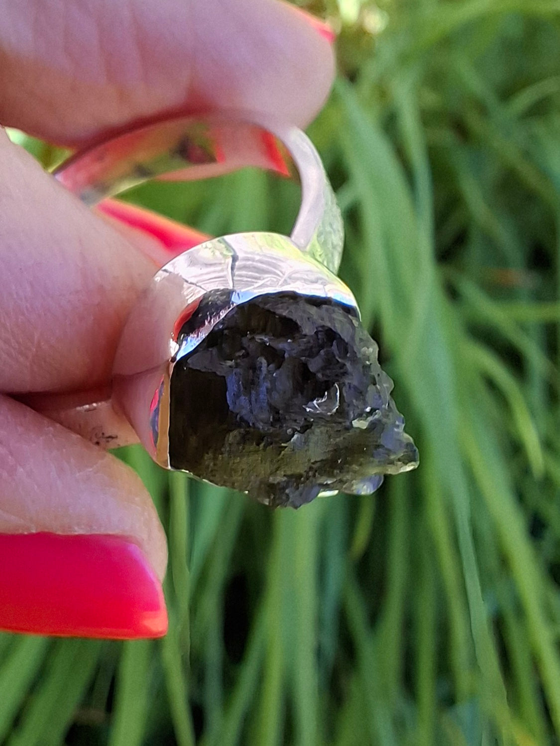 Moldavite Ring, size U, 925 Silver, Tektite (Ref: R323)