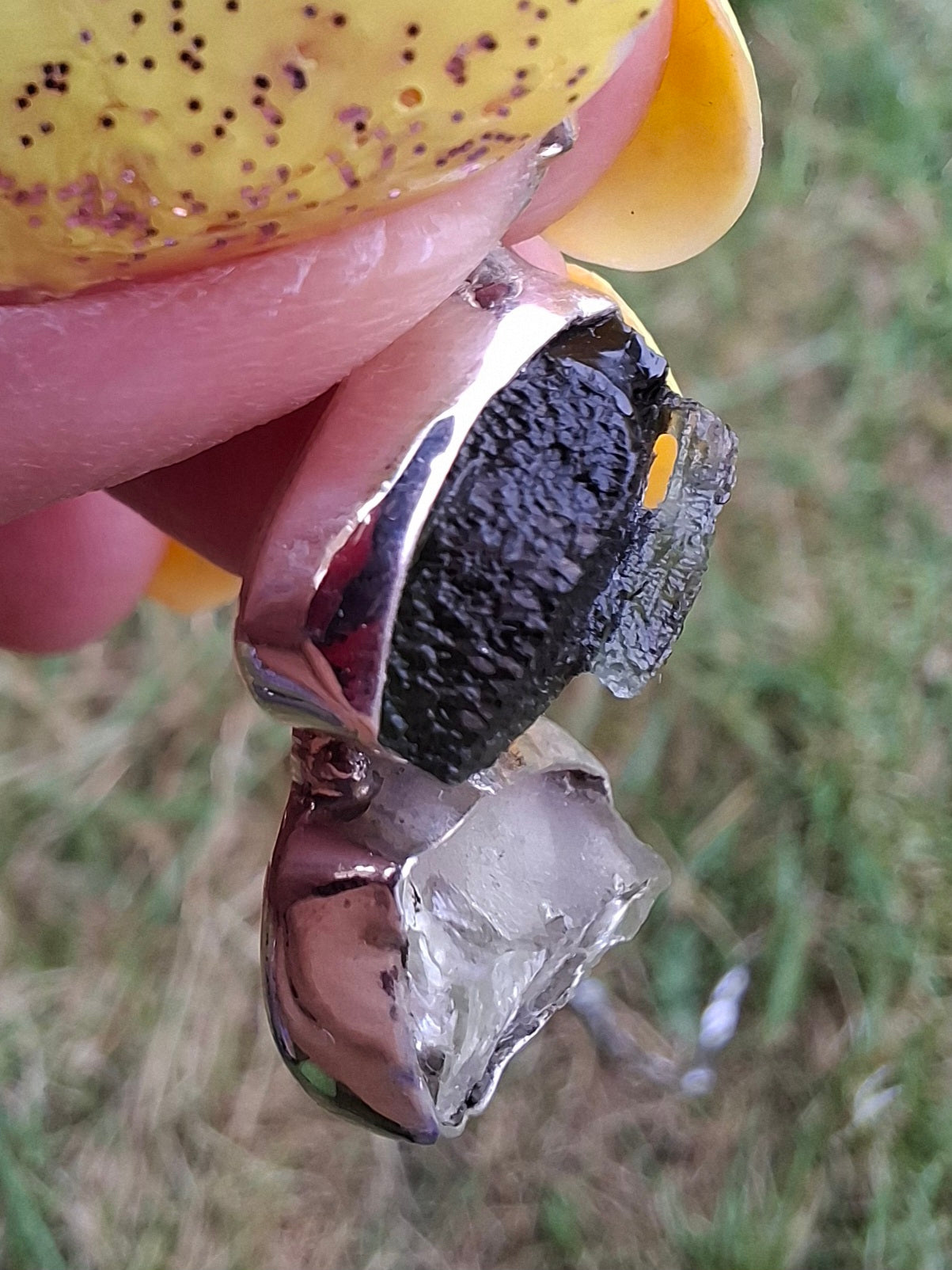 Moldavite & Libyan Desert Glass Pendant, 925 Silver, Tektite (Ref: MLP17)