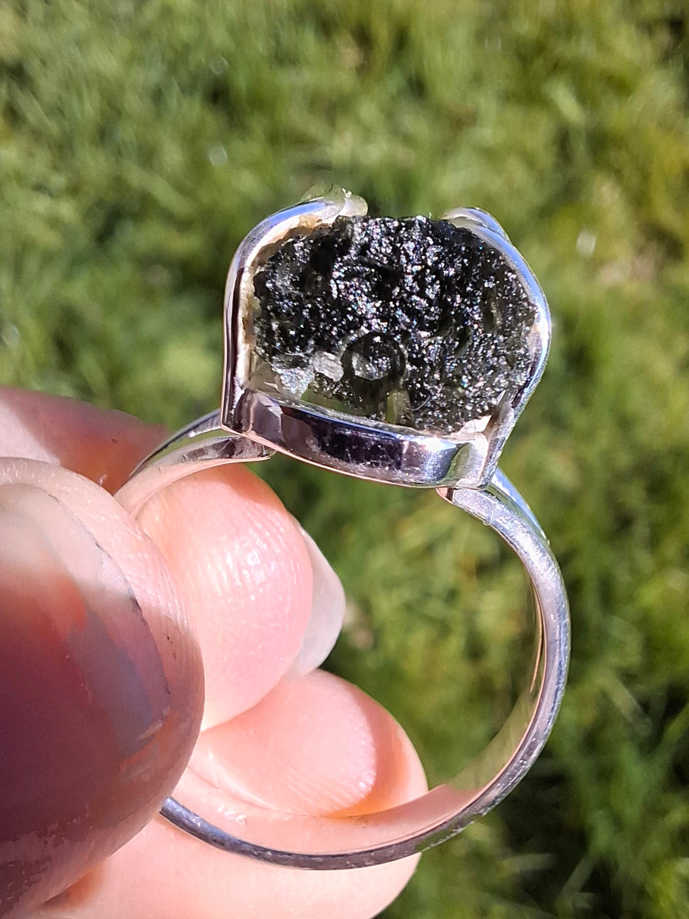 Moldavite Ring, size W, 925 Silver, Tektite (Ref: R15)