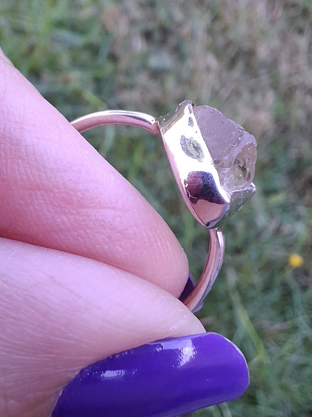Libyan Desert Glass Ring, size small R, 925 Silver, Tektite (Ref: LR39)