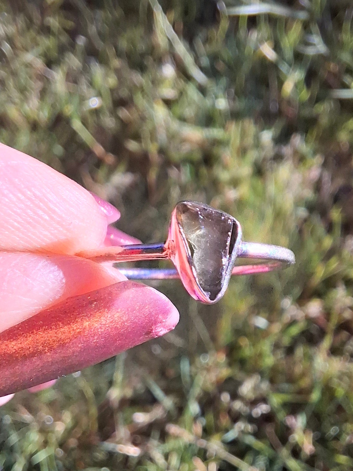 Moldavite Ring, size small S, 925 Silver, Tektite (Ref: R66)