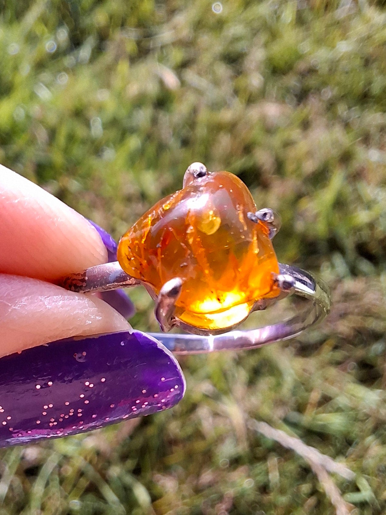 Baltic Amber Ring, size large Y, 925 Silver, Fossil (Ref: AR40)