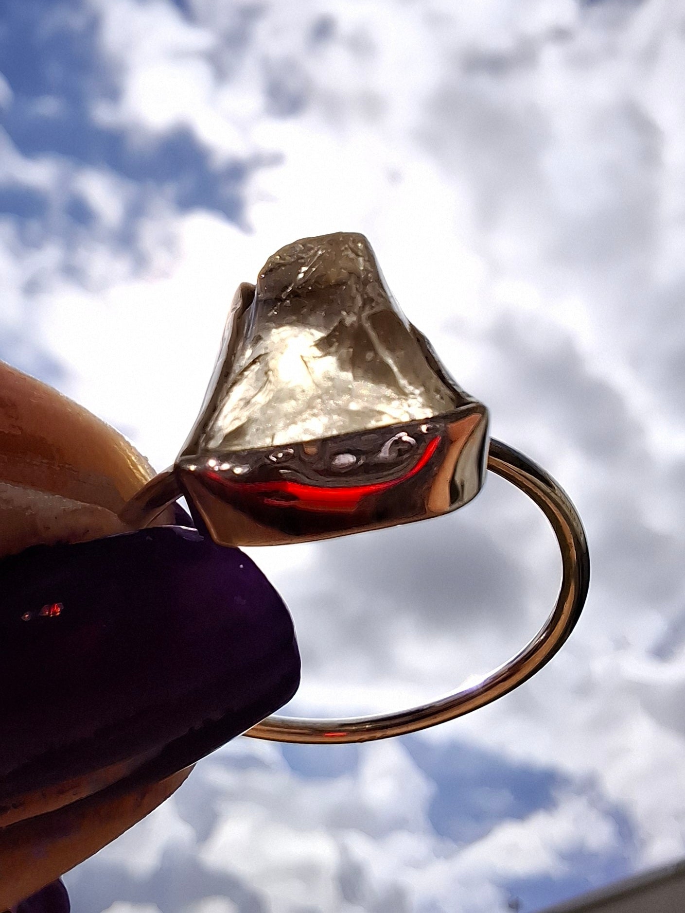 Libyan Desert Glass Ring, size large V, 925 Silver, Tektite (Ref: LR58)