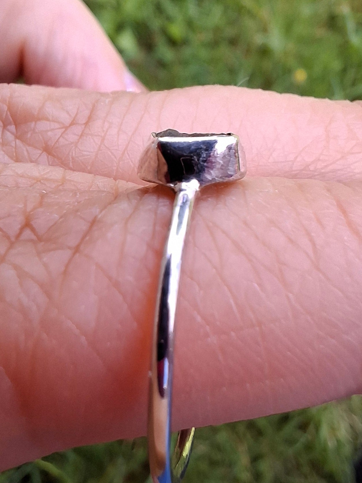 Moldavite Ring, size small Q, 925 Silver, Tektite (Ref: R44)