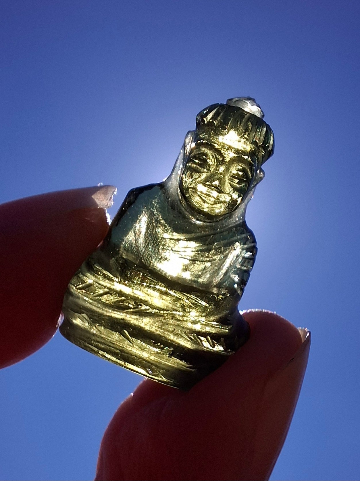 Moldavite BUDDHA Carving, 2.71g, Tektite (Ref: Buddha4)