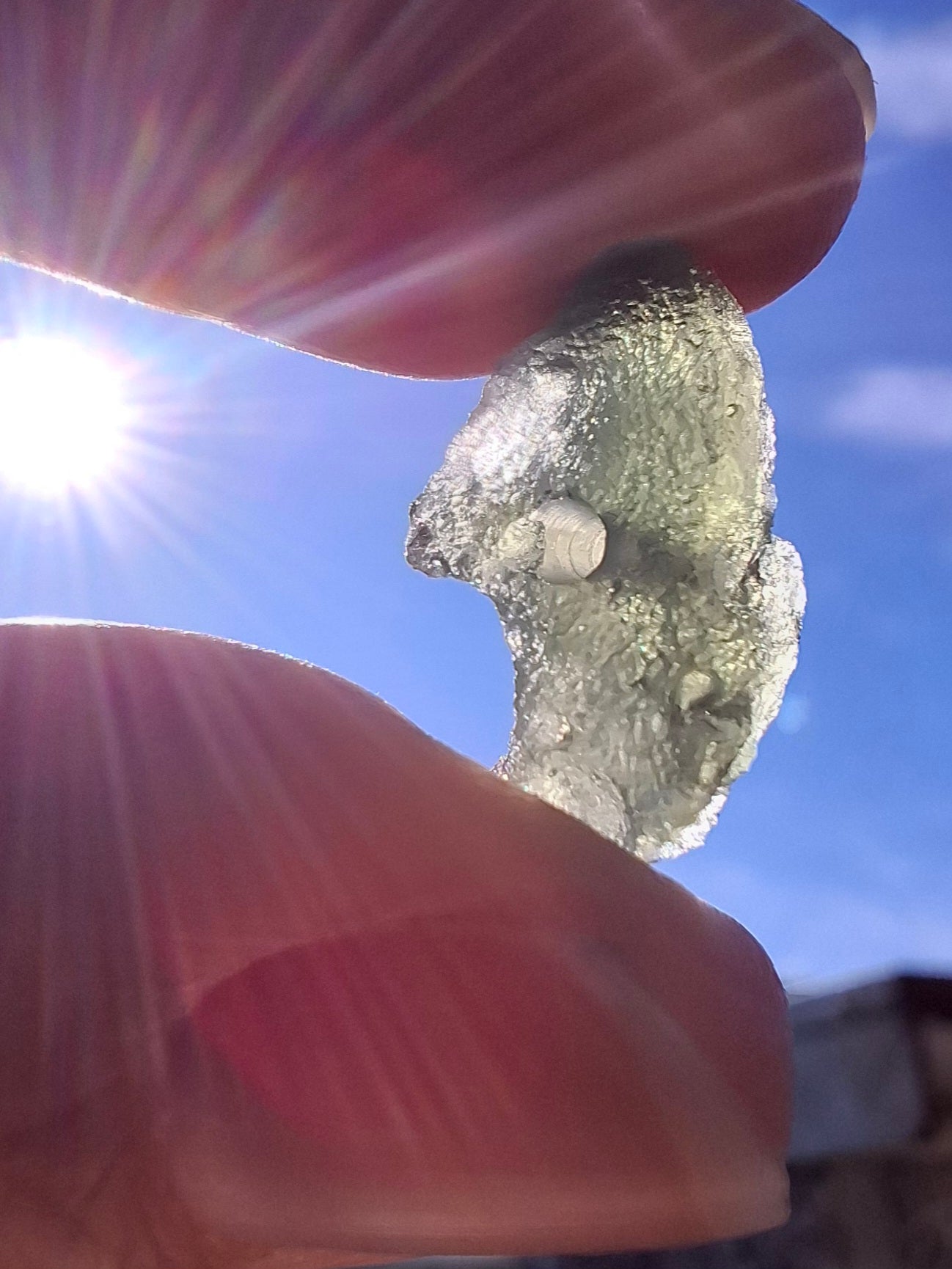 DRILLED, Moldavite Piece, 1.07g, Tektite (Ref: D17)