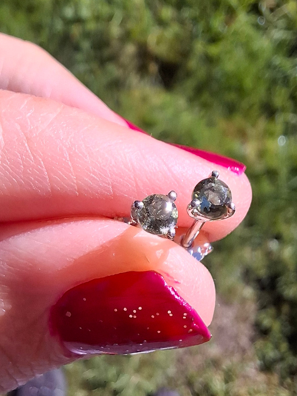 Moldavite (Faceted) 3mm STUD Earrings, 925 Silver (Ref: Pair 58)