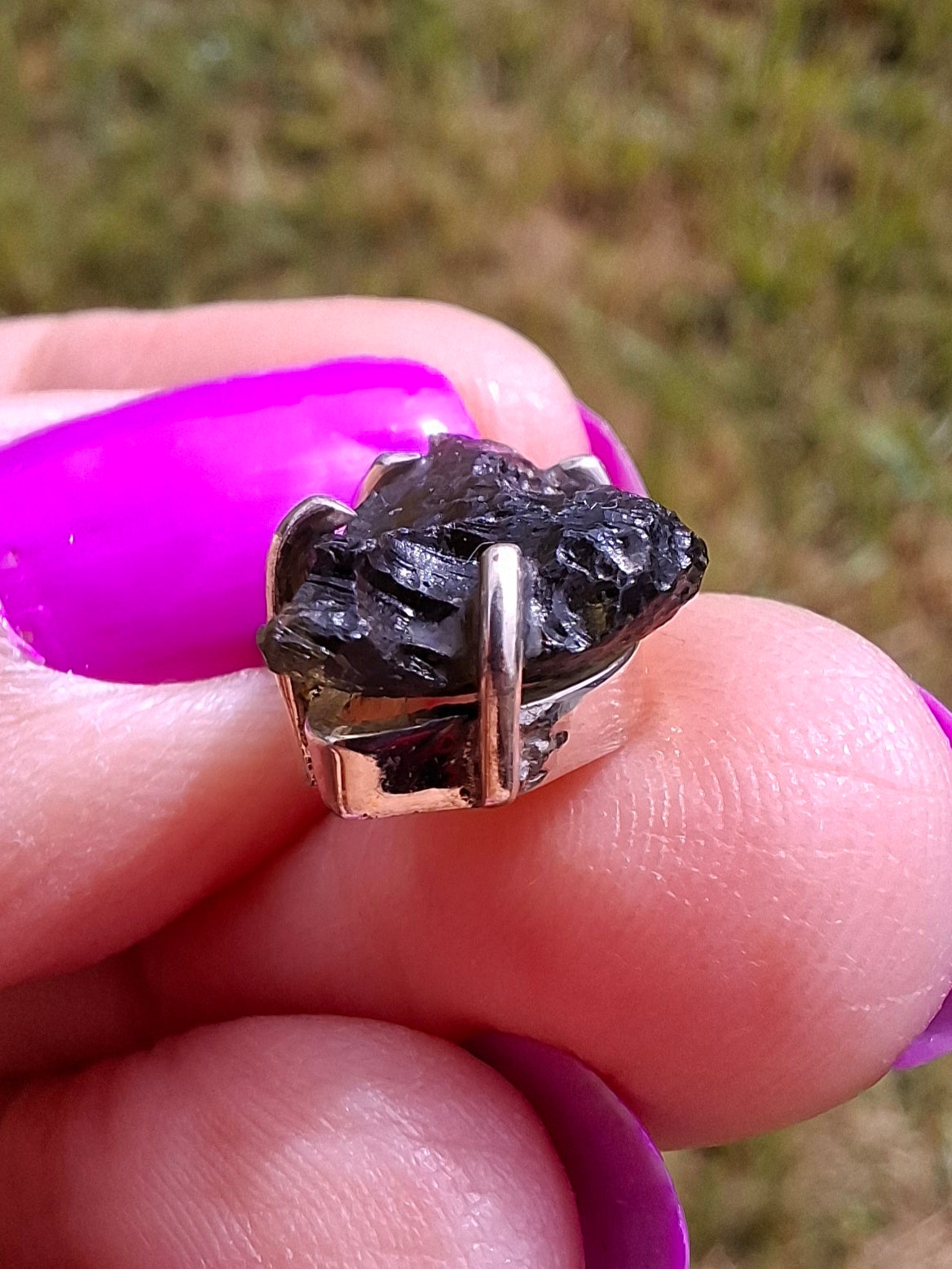 Moldavite Claw Pendant, 925 Silver, Tektite (Ref: P27)