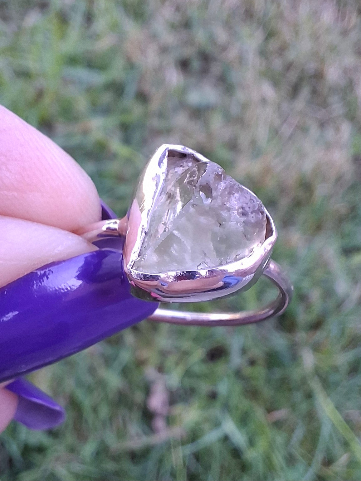 Libyan Desert Glass Ring, size small R, 925 Silver, Tektite (Ref: LR39)