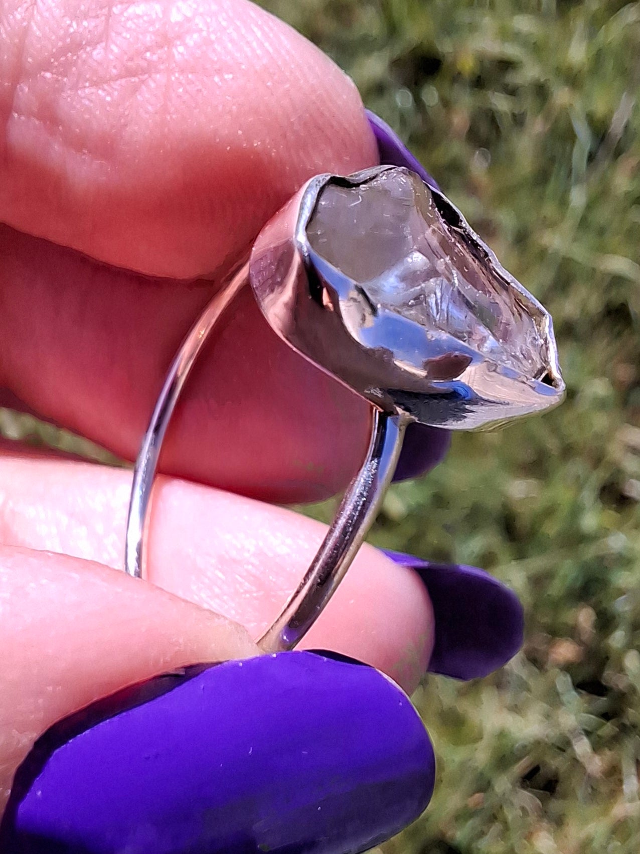Libyan Desert Glass Ring, size large W, 925 Silver, Tektite (Ref: LR63)