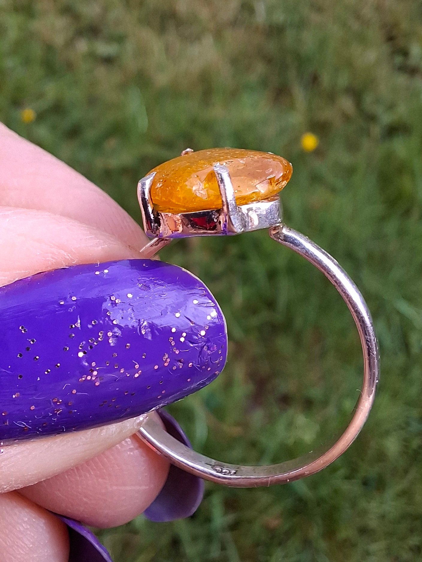 Baltic Amber Ring, size large R, 925 Silver, Fossil (Ref: AR16)