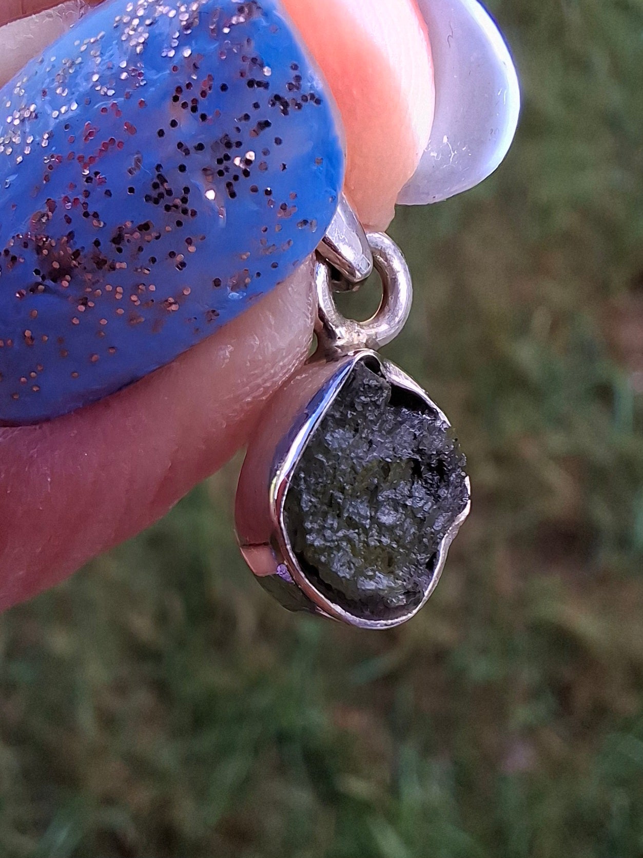 Moldavite Pendant, 925 Silver, Tektite (Ref: P78)