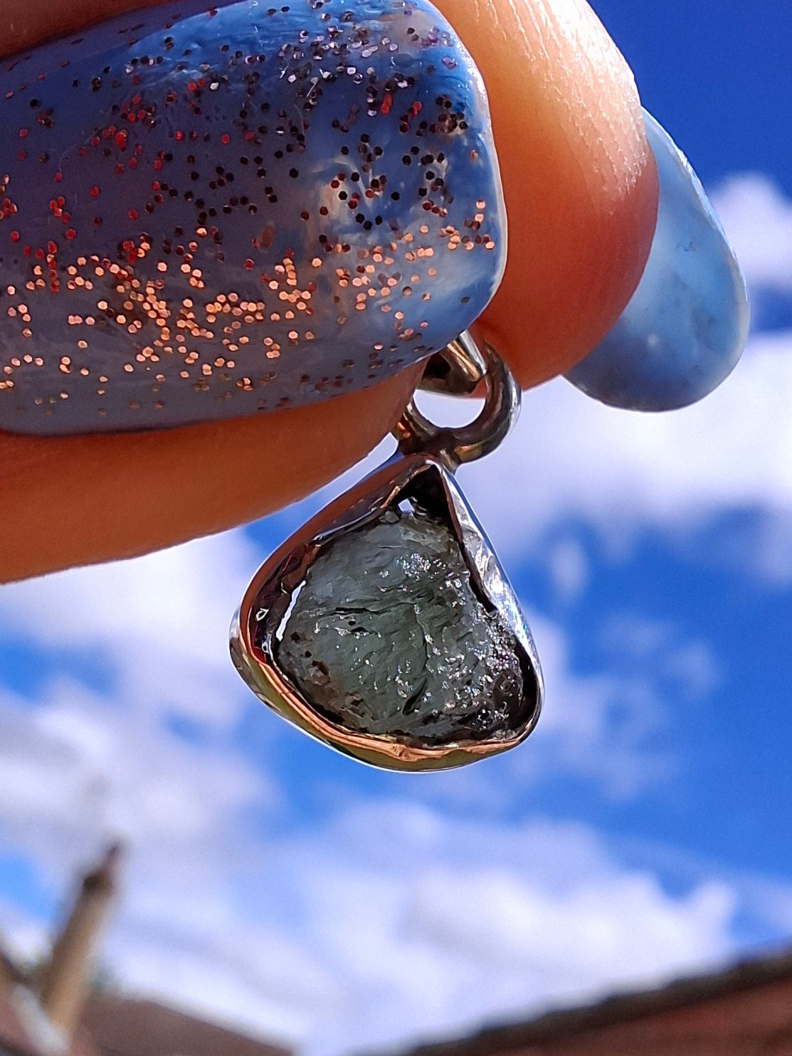 Moldavite Pendant, 925 Silver, Tektite (Ref: P69)
